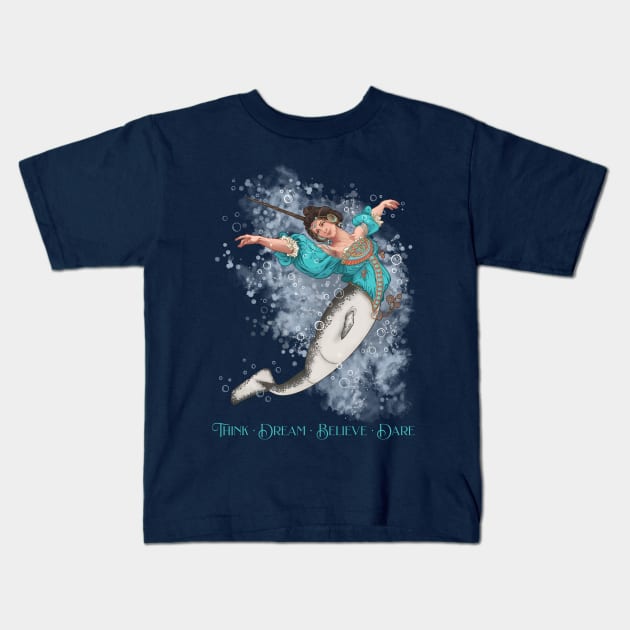 MerMay2021: Art Nouveau Narwhal Mermaid Kids T-Shirt by Mili Fay Art